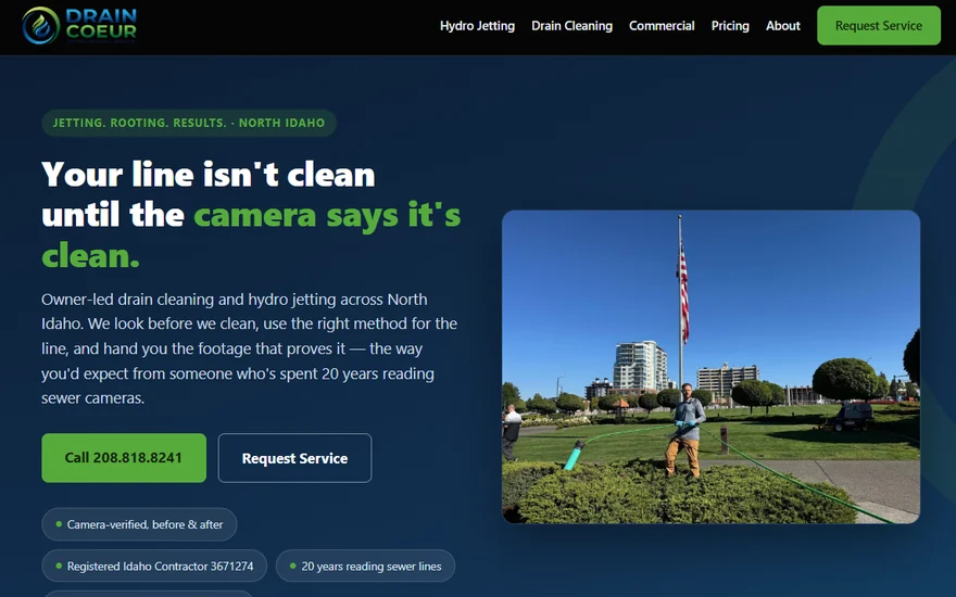 Drain Coeur drain cleaning website built by Specials Digital Systems